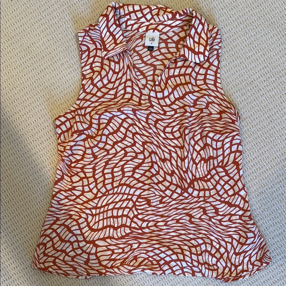 CAbi Orange and White Sleeveless Polo Blouse